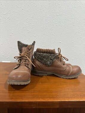 Refresh Brown Lace-Up Fold-Over Ankle Boots